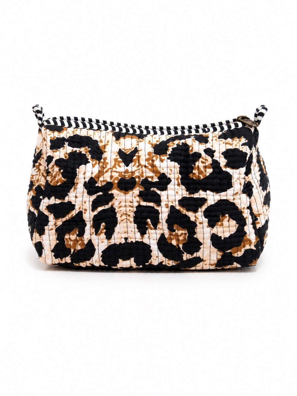 Quilted Leopard Print Cosmetic Bag - Black & Brown